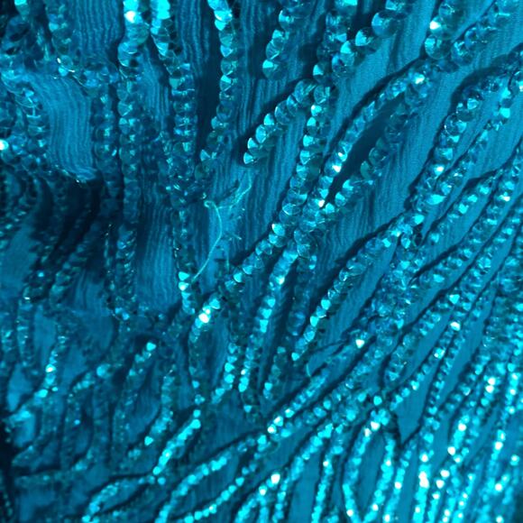 Vintage Stenay Blue Silk Metallic Sequin Beaded Open Front Blazer Jacket Large - Picture 5 of 11